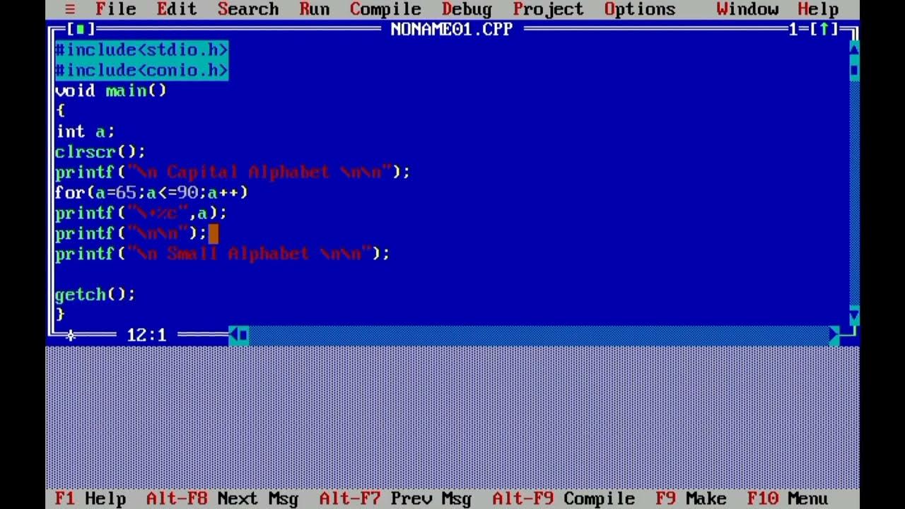 Turbo C++ Alphabet Program |Learn Turbo C plus plus - YouTube