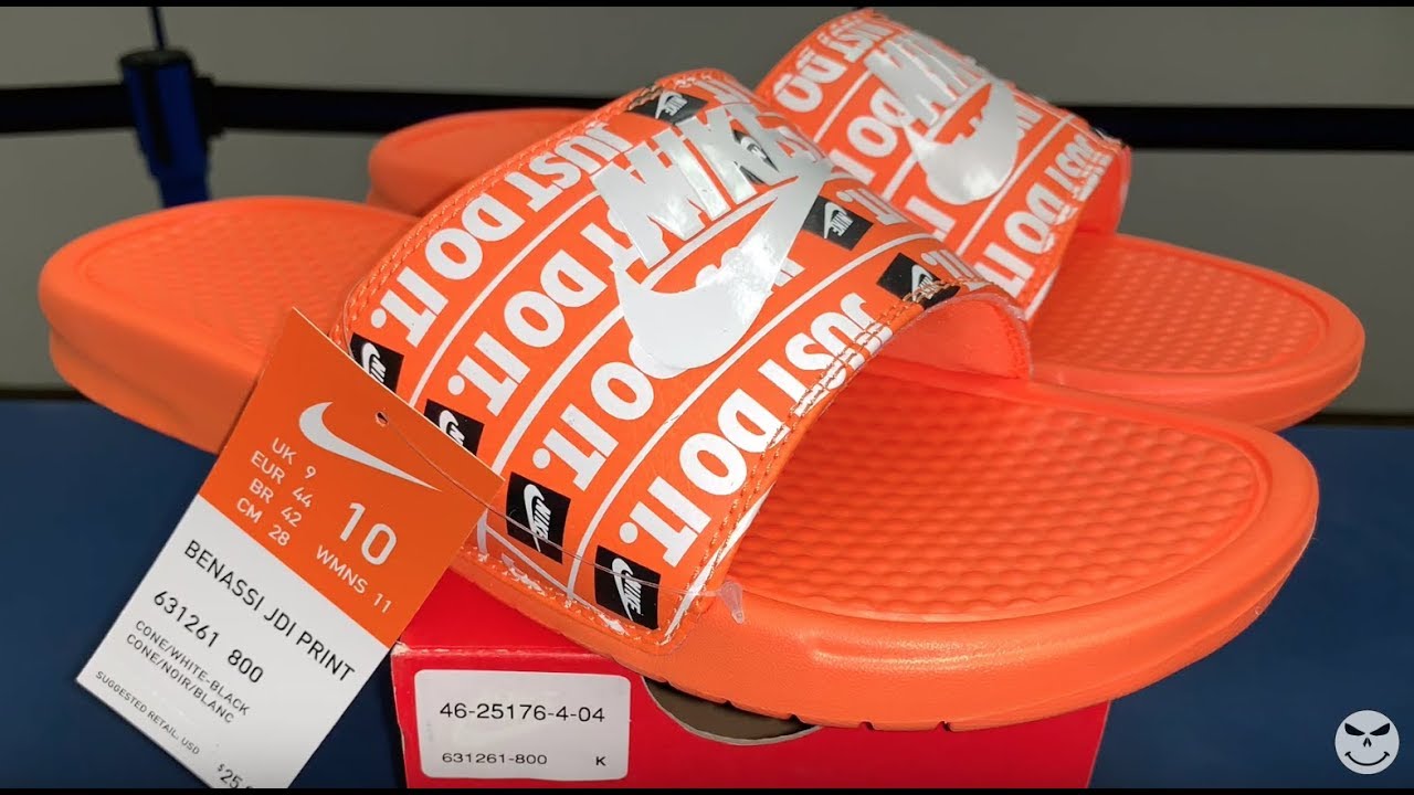 orange nike benassi slides