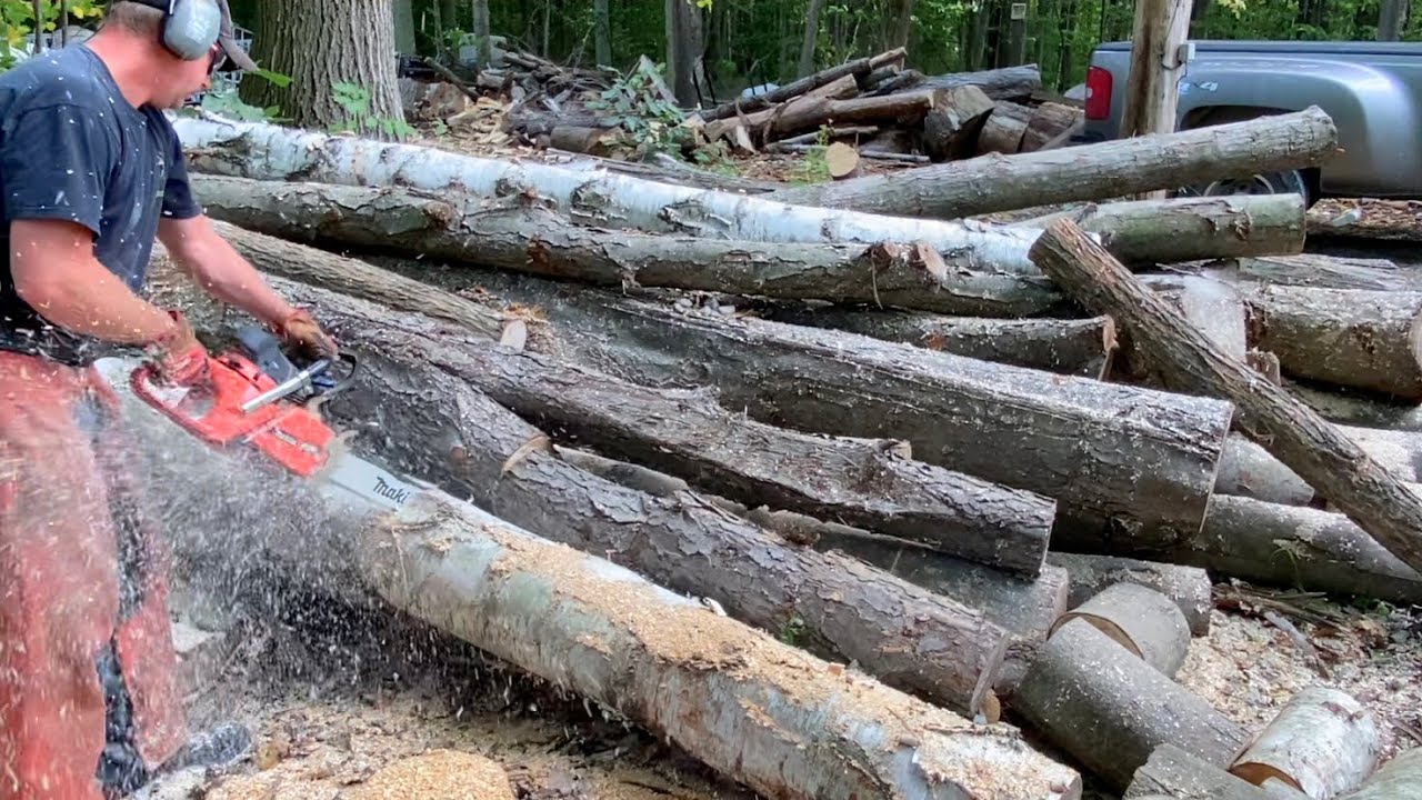Makita Chainsaw Devours Log Pile Fast Firewood 83 YouTube
