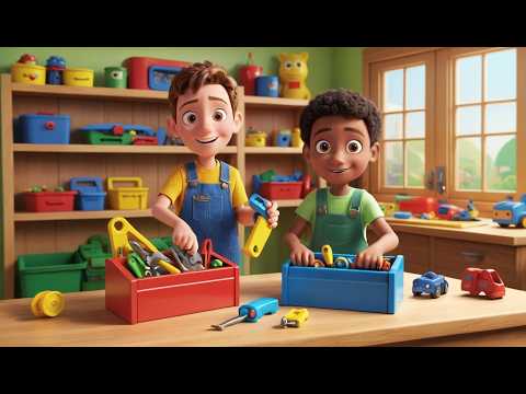 Vier kleine Spielzeugwerkzeugkästen Tap Tap Tap | Kinderlied & Handwerker Song