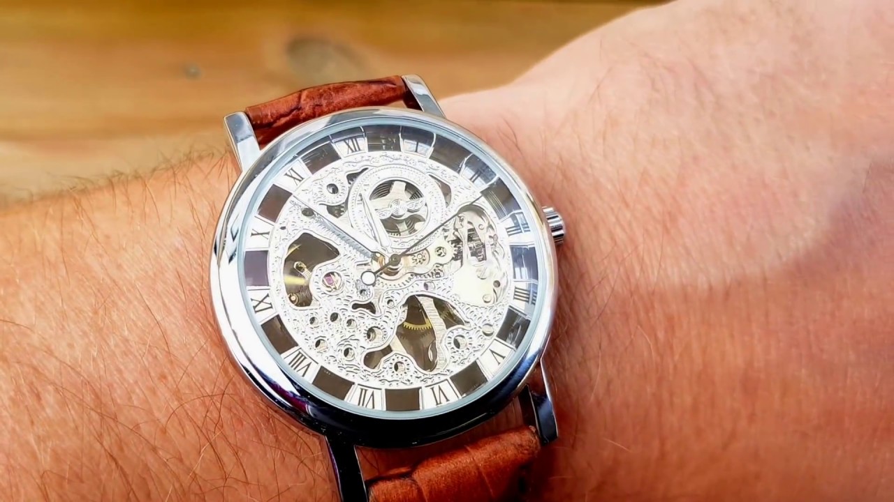 Runns.se Herrklocka Winner Skeleton Roman (silver/brun)