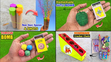 4 best cracker making , how to make colourfull skyshot at home , easy matchsticks crackers making