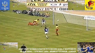 ANDY GRAY SCORES FOR EVERTON FC V WATFORD FC – FA CUP FINAL – WEMBLEY STADIUM –LONDON –19TH MAY 1984