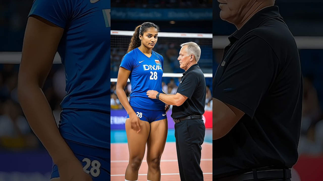 us coach helping this tall woman to fix her top 