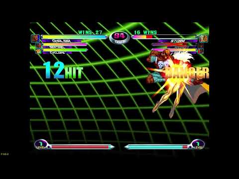 MvC2 Dhalsim 200% double snap drop trijump mix KO tech chase mix reset KO sequence w. Cyclops 122124