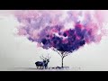 Watercolor Tree &amp; Two Deer | simple watercolor painting