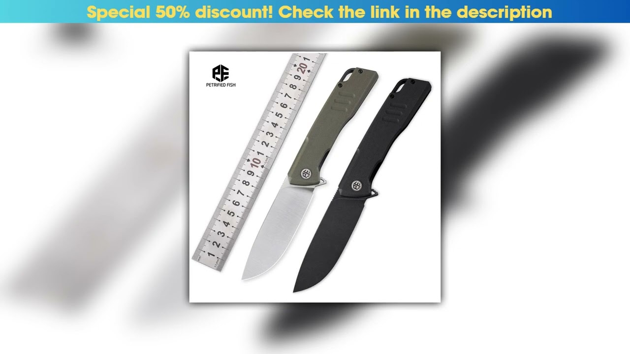 Top Petrified Fish PFB02 D2 Steel Satin Balck Stonewashed Blade G10 Handle Pocket Folding Knife Sur