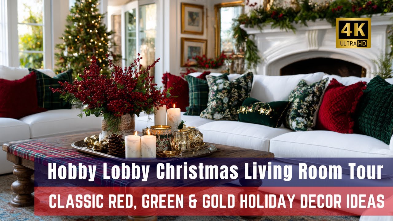 Hobby Lobby Christmas Living Room Tour | Classic Red, Green & Gold Holiday Decor Ideas| 2025