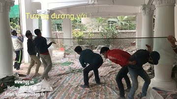 Kính cường lực 15mm khổ to lắp đặt tại nhà khách | Vách kính cường lực 15mm| HOÀNG GIA GLASS