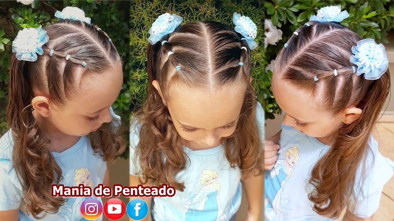 Penteado Infantil com elásticos, tranças e Maria Chiquinha