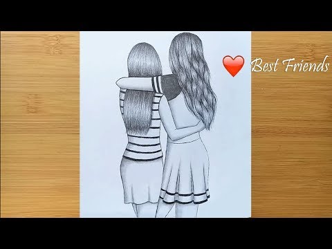 Best friends ❤  pencil Sketch Tutorial || How To Draw Two Friends Hugging Each other