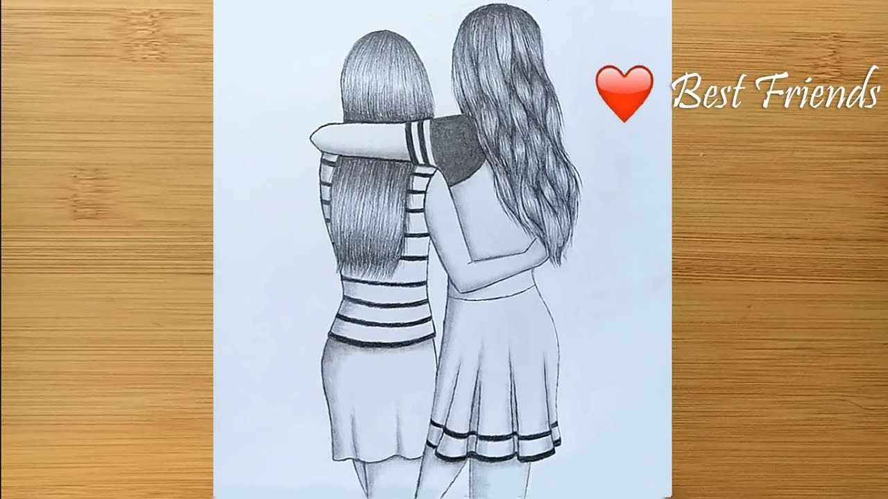 ⁣Best friends ❤  pencil Sketch Tutorial || How To Draw Two Friends Hugging Each other