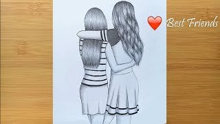 Best Friends Pencil Sketch Tutorial How To Draw Two Friends Hugging Each Other Youtube