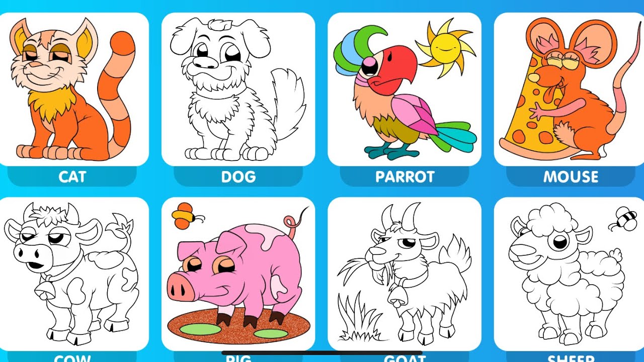 Easy coloring for kids and toddlers, painting using cellphone 🦙🐿️🦙🐑🐭🐹🐗🥓🐖🐽