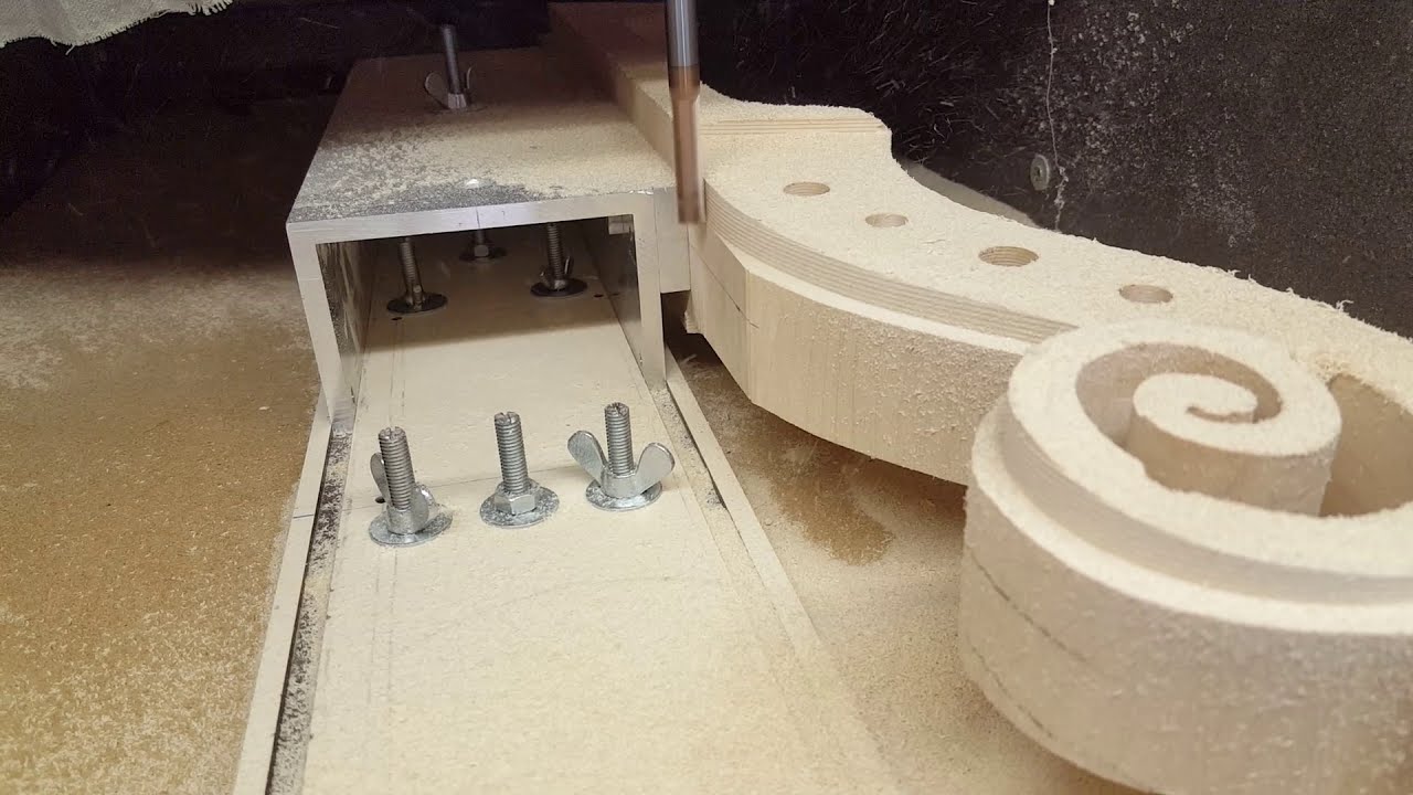 Upright Bass Headstock cnc contour milling (rough pass) YouTube