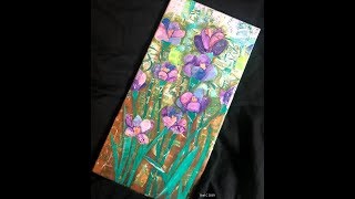 Mixed Media Canvas - Paper Painting Collage Crocus Flowers screenshot 1