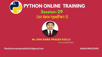 Python|Session 29|List data type(Part-1)|Mr.SIVA RAMA PRASAD KOLLU