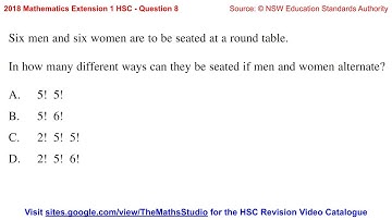 2018 Maths Extension 1 HSC Q8 Find number of circular arrangements with restrictions