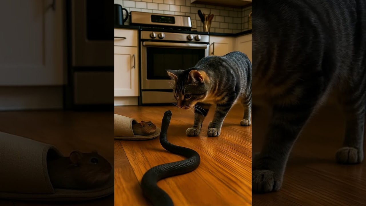 Cat vs Snake 😼🐍… only ONE walks away 💥👀 place your bets 😂