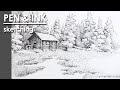 Pen &amp; Ink Landscape | A Burn in the Woods | step by step sketching