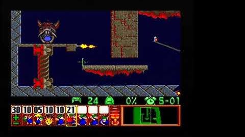 Lemmings SNES Mayhem 2 The Boiler Room 9948 points (99% (99/100 saved )& 17 skills used