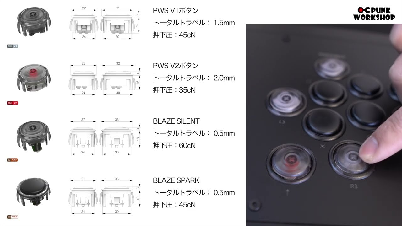 Comparing 4 types of buttons from PUNK WORKSHOP | PWS V1 V2 BLAZE
