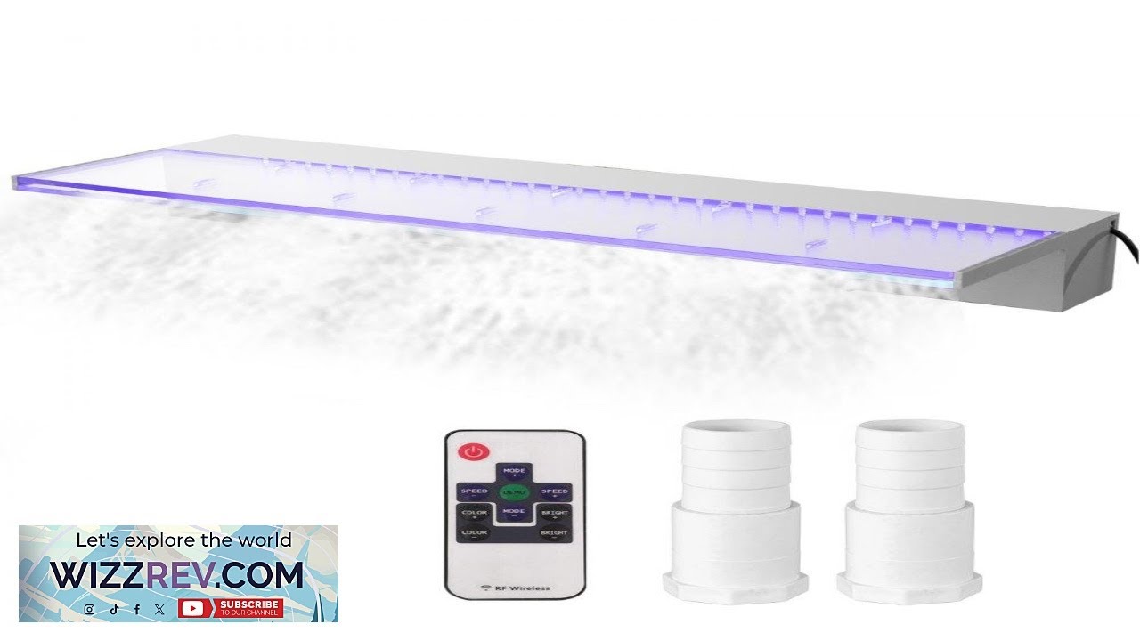 VEVOR Fountain Spillway 35x3.2x8.1 Inch Pool Waterfall Fountain 17 Colors Led Pool