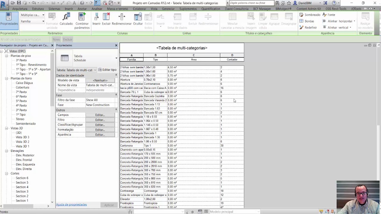 Revit Aplicado a Orçamentos Aula 1.18: Tabelas multicategorias e edição de textos