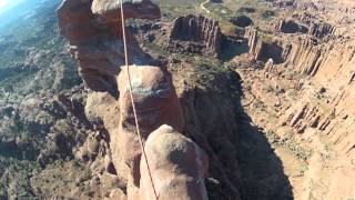 Ancient Art Climb, Stolen Chimney 5.10+ Moab Utah (Fisher Towers)