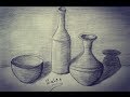 رسم طبيعة صامتة أواني فخار زجاجة قارورة طبق فخار    How to Draw a Silent Nature Pottery Vessel Bottl