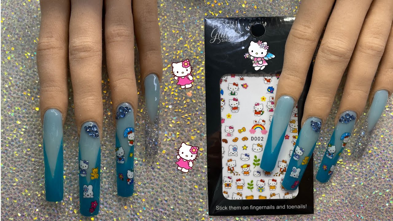 V Shape French Blue Polygel Nails Hello Kitty Youtube
