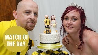 Football mad groom wears Burton Albion FC colours to wed bride Football mad groom wears Burton Albion FC colours to wed bride