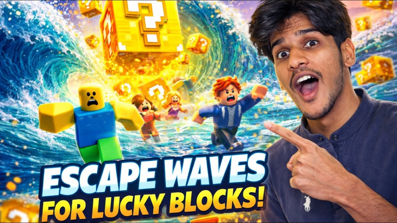 Escaping waves for luck blocks ! #roblox