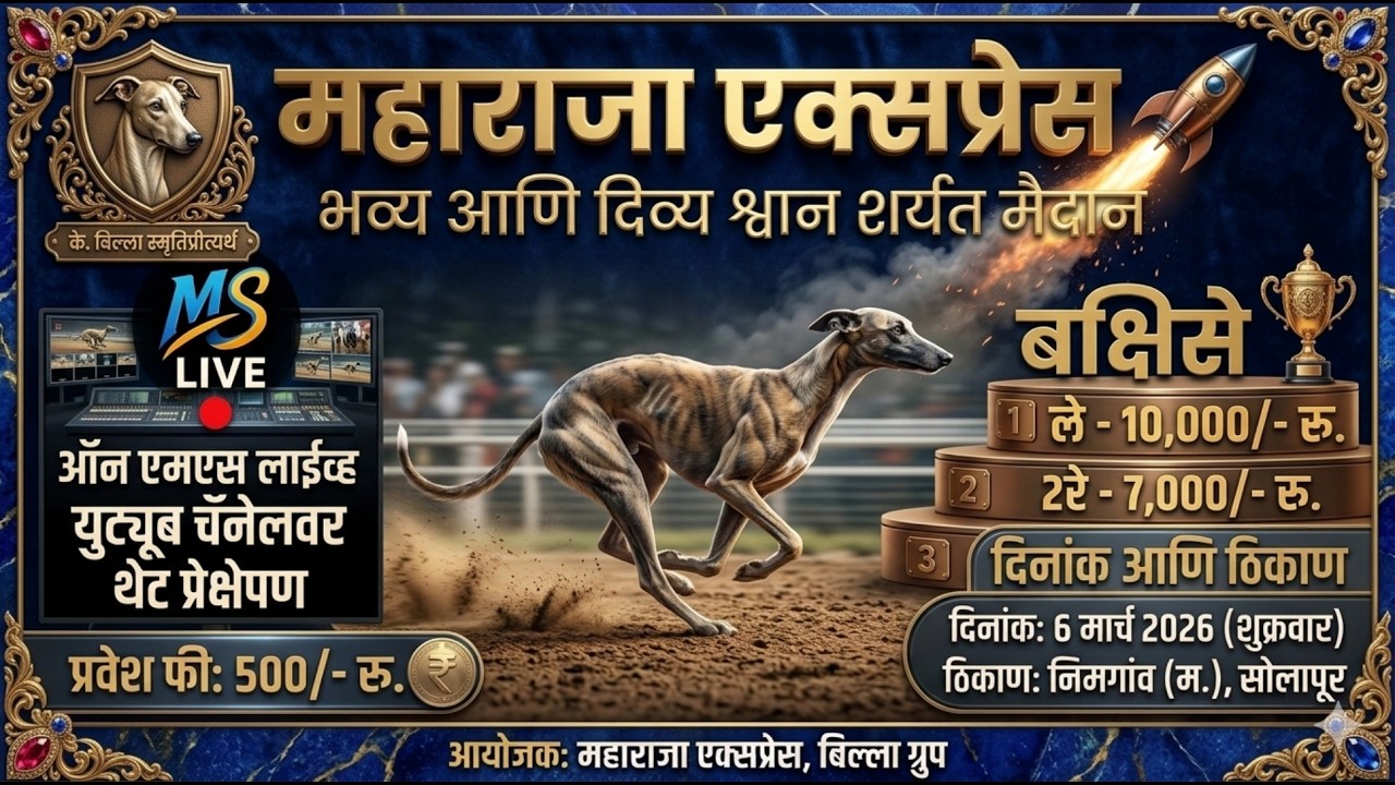 🔴LIVE कै. बिल्लाया श्वानाच्या स्मृतीप्रित्यर्थ | महाराजा एक्सप्रेस भव्य श्वान शर्यत मैदान | निमगांव