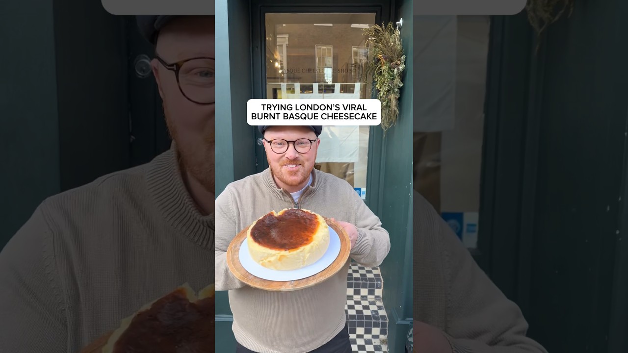 TRYING LONDON’S VIRAL BURNT BASQUE CHEESECAKE #london #dessert #cheesecake #food #foodlover #shorts