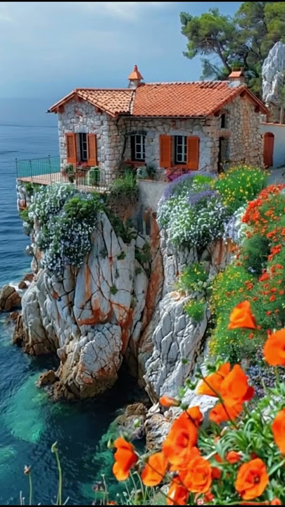 The Flower House on the Cliff  #vacation #viralvideo #relaxing #travel #sea #ocean #nature #flowers