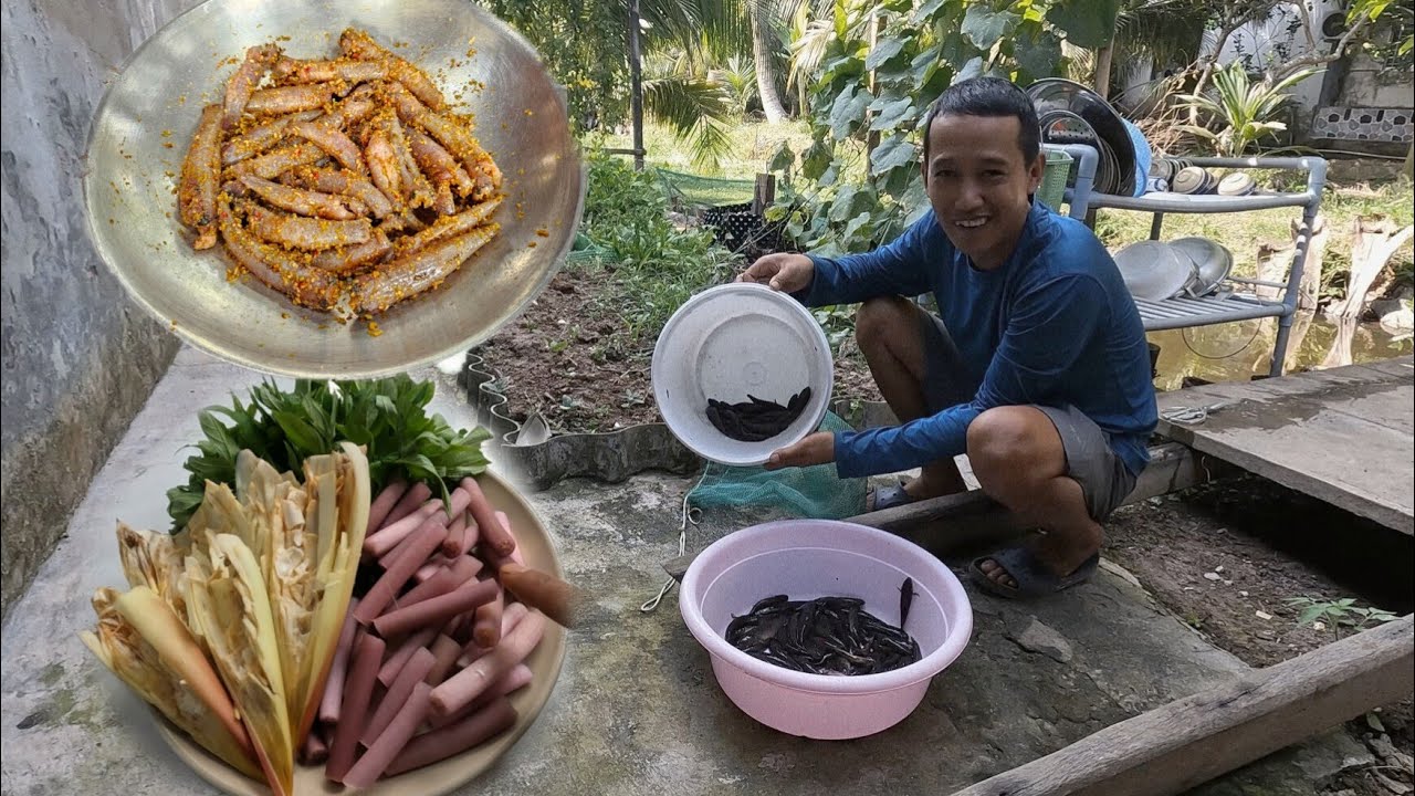 Nay Cá Bồng bự chạy lên thấy ham. CÁ BÓNG DỪA KHO SẢ ỚT, BẮP CHUỐI ĐẬP, RAU LAN - Bin Đen Family