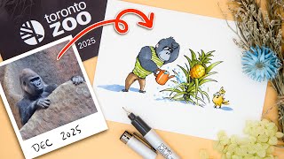 Drawing my zoo trip as cute art; watercolor to markers; my art inspirations