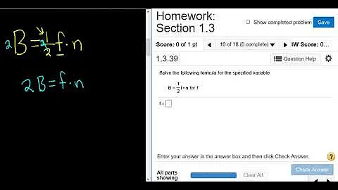 Equation with Variables Easy Example College Algebra MyMathlab Homework