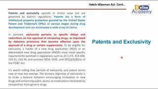 The Hatch-Waxman Act | Patent and Exclusivity | Drug Regulatory Affairs News