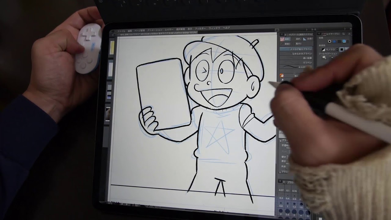 新型iPad ProとApple Pencilでイラストを描く様子