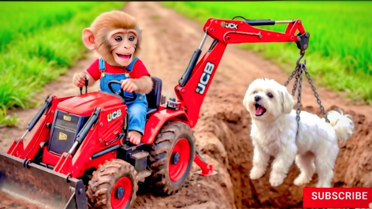 Monkey Nana Uses JCB to Rescue a Puppy from a Deep Pit... The Ending Will Shock You!😱🐶🚜🐒