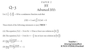 JEE Advanced 2021 Math Paper 2 (Q 3) solution | IIT JEE Maths| #jeeadvanced2021 #projecteducation