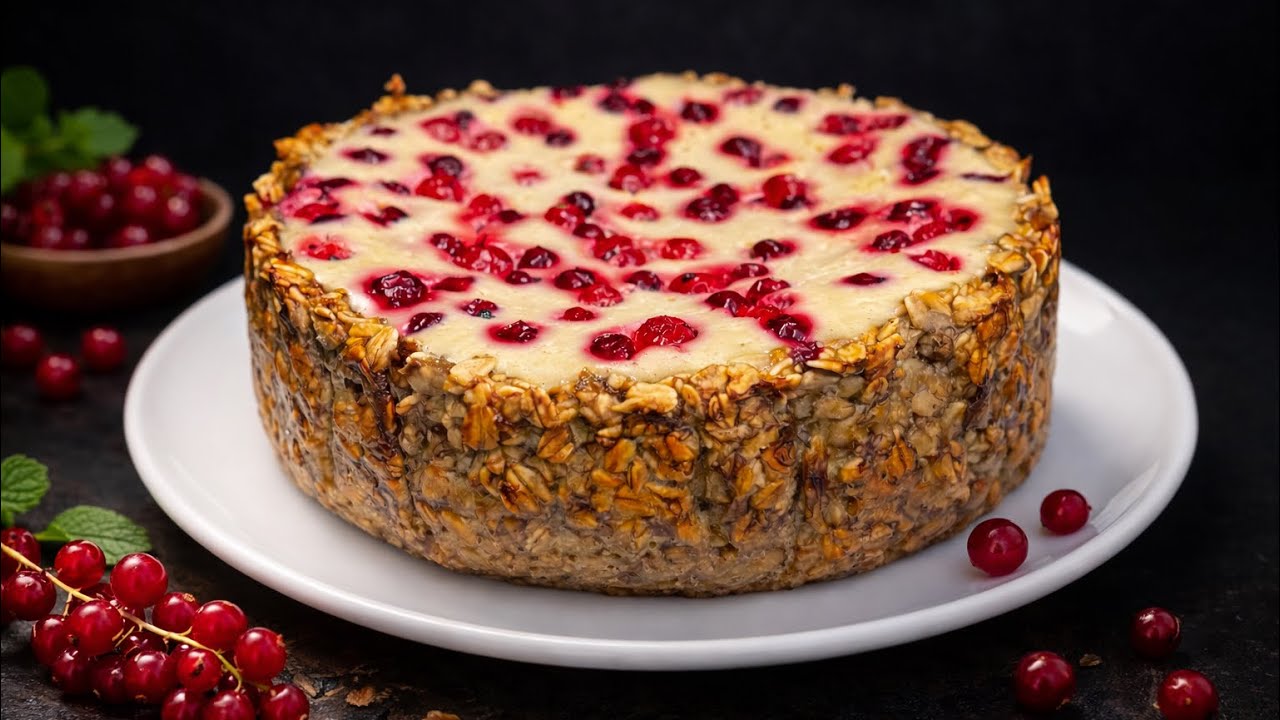 ПП-пирог без муки 76 г белка | Полезный десерт с творогом, бананами и ягодами