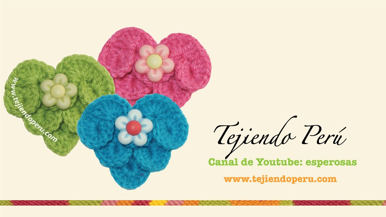 Corazones tejidos a crochet en el punto escamas o cocodrilo (crocodile stitch hearts)