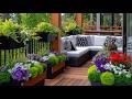 Winter Wonderland Balcony Garden: Christmas Garland, Dwarf Ornamental Trees, and Container Planters