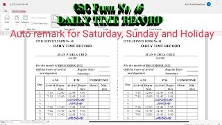 e-Daily Time Record DTR CSC Form No. 48 Free to download (Auto Compute for undertime for Version 6) screenshot 1