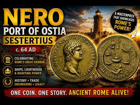 The Nero Port of Ostia Sestertius, minted around 64 AD. History, Coins Discovery, Ancient Coins.