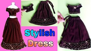 How To Make Lehenga Style Dress For Doll | Making Lehenga