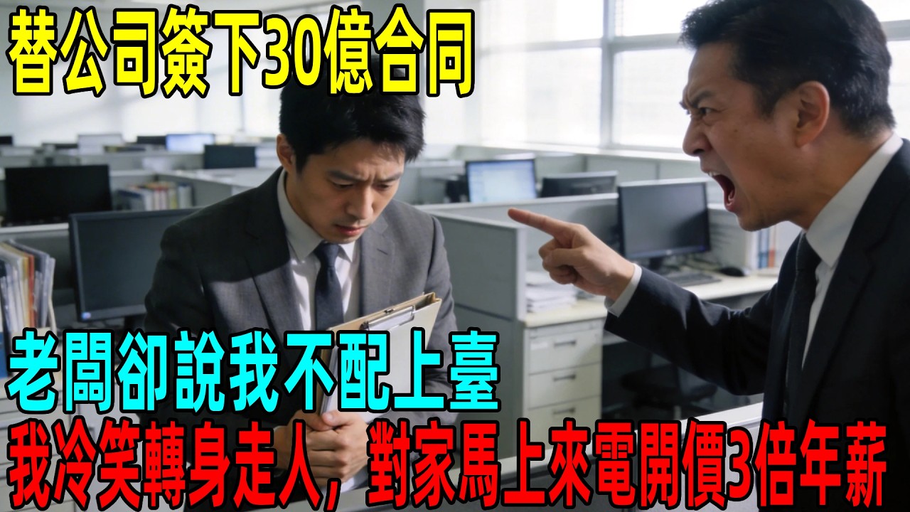替公司簽下30億合同，老闆卻說我不配上臺，我冷笑轉身走人，對家馬上來電開價3倍年薪#情感故事 #故事頻道 #感人壹幕#溫情#溫情故事#正能量#故事#情感#中老年
